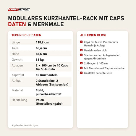 Technische Daten und Merkmale von tiguar Modulares Kurzhantel-Rack mit Caps als Tabelle