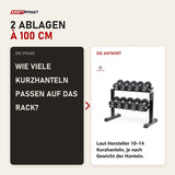 Frage und Antwort zu tiguar Modulares Kurzhantel-Rack ohne Caps, 2 Ebenen: Wie viele Kurzhanteln passen auf das Rack?