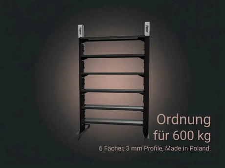 tiguar Multifunktions-Rack 6 Ablagen: Grafik mit leerem Ständer und Hinweis auf 600 kg