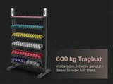 tiguar Multifunktions-Rack 6 Ablagen: Grafik zur Traglast von 600 kg, beladen mit Kurzhanteln