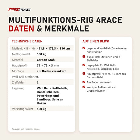 Technische Daten und Merkmale von tiguar Multifunktions-Rig 4RACE als Tabelle
