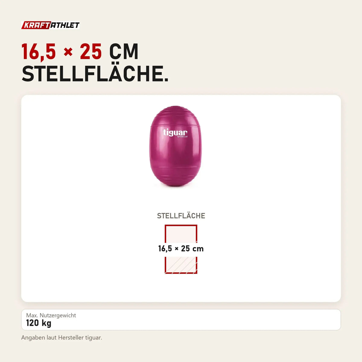Maßbild tiguar Ovoball Lila Pilatesball in Eiform: Stellfläche 16,5 × 25 cm