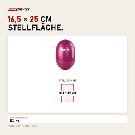 Maßbild tiguar Ovoball Lila Pilatesball in Eiform: Stellfläche 16,5 × 25 cm