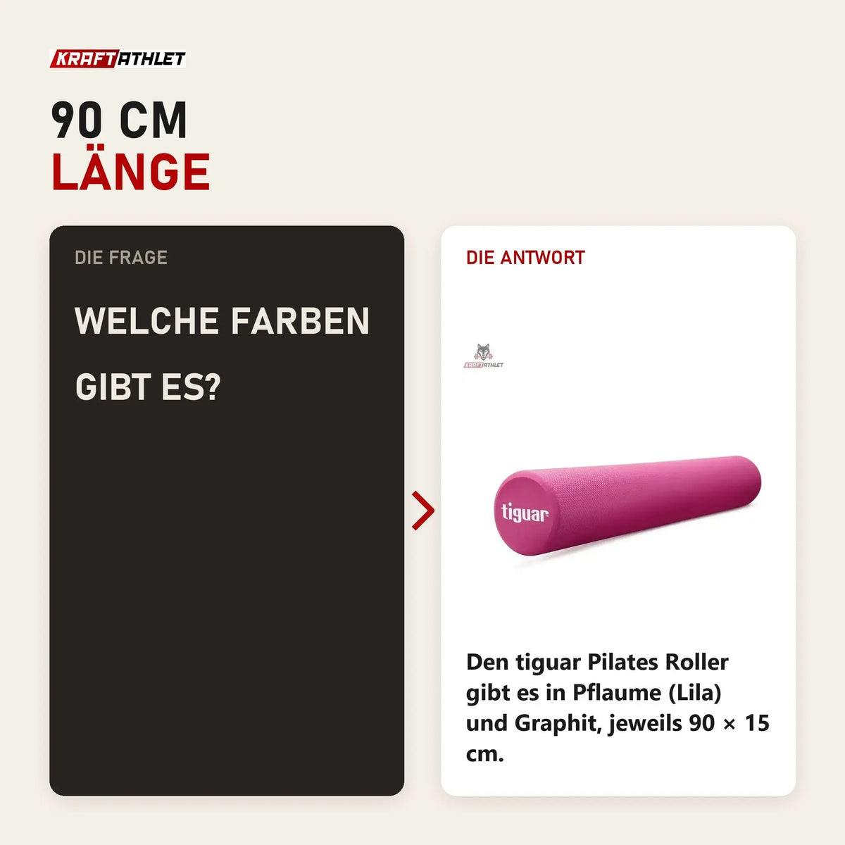 Frage und Antwort zu tiguar Pilates Roller 90 cm Lila: Welche Farben gibt es?