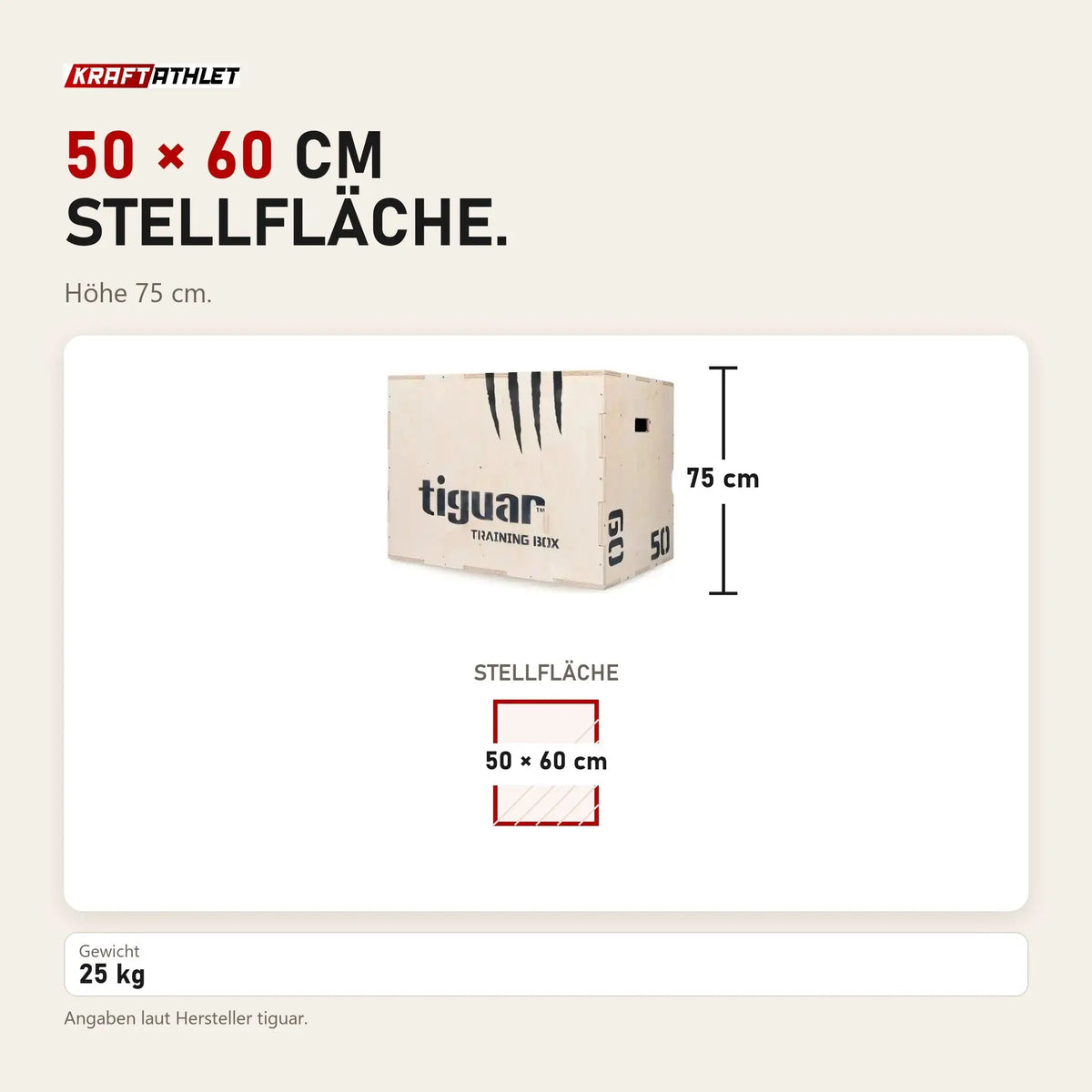 Maßbild tiguar Plyobox Holz 3 in 1: Stellfläche 50 × 60 cm, Höhe 75 cm