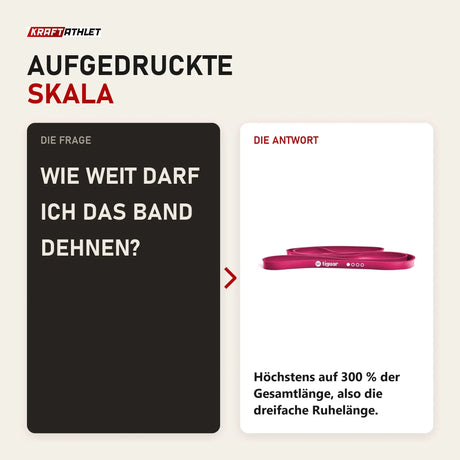 Frage und Antwort zu tiguar Power Band GT I Widerstandsband Lila: Wie weit darf ich das Band dehnen?