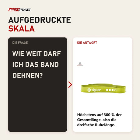 Frage und Antwort zu tiguar Power Band GT III Widerstandsband Olive: Wie weit darf ich das Band dehnen?