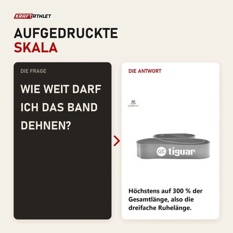 Frage und Antwort zu tiguar Power Band GT IV Widerstandsband Grau: Wie weit darf ich das Band dehnen?