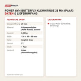 Technische Daten und Lieferumfang von tiguar Power Gym Butterfly Klemmringe 28 mm (Paar) als Tabelle