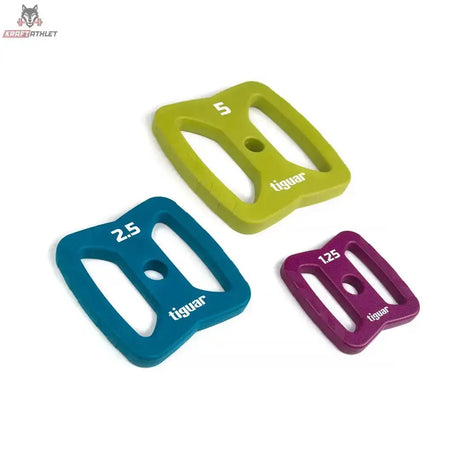 tiguar Power Gym Butterfly PU-Scheiben-Set V2 (6 Stück): drei Griffscheiben in Grün, Petrol und Lila von oben