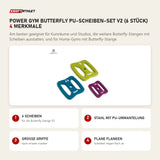 tiguar Power Gym Butterfly PU-Scheiben-Set V2 (6 Stück) mit 4 Merkmalen: 6 Scheiben, Stahl mit PU-Ummantelung, Große Griffe, Plane Flanken