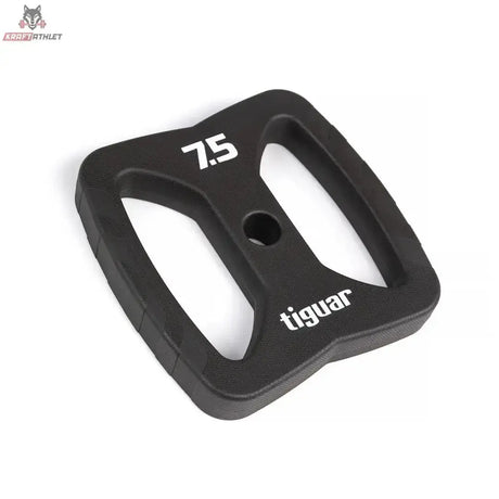 tiguar Power Gym Butterfly Scheiben 7,5 kg V2 (Paar), Schrägansicht einer Scheibe mit Griffen