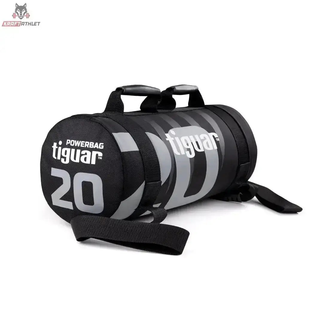 tiguar Powerbag 15 kg V3, Variante 20 kg in Schwarz mit grauer Ziffer 20, Schrägansicht