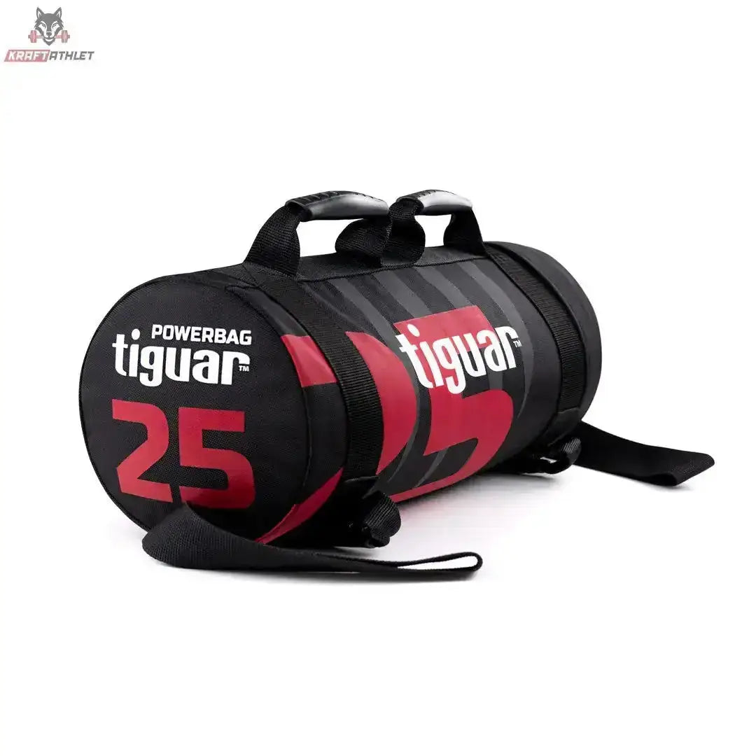 tiguar Powerbag 15 kg V3, Variante 25 kg in Schwarz mit roter Ziffer 25, Schrägansicht