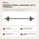 tiguar Powergym Fitness-Langhantel-Set v2 mit 4 Merkmalen: Komplettset, Achteckige Scheiben, PVC-Beschichtung, Scheiben auch ohne Stange nutzbar