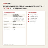 Technische Daten und Lieferumfang von tiguar Powergym Fitness-Langhantel-Set v2 als Tabelle