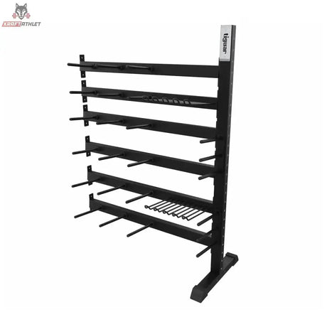 tiguar Powergym-Rack Modul 22/24 in Schrägansicht von links mit Ablagen und Haken