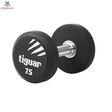tiguar PU Kurzhantel 22,5 kg, Variante 7,5 kg, Schrägansicht mit Gewichtsangabe auf der Scheibe
