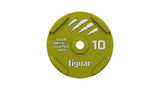tiguar Rubber Bumper Plate 10 kg, Draufsicht der 10-kg-Variante in Olivgrün mit Logo