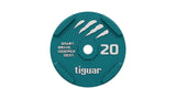 tiguar Rubber Bumper Plate 10 kg, Draufsicht der 20-kg-Variante in Petrol mit Logo