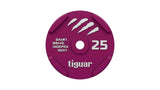 tiguar Rubber Bumper Plate 10 kg, Draufsicht der 25-kg-Variante in Magenta mit Logo