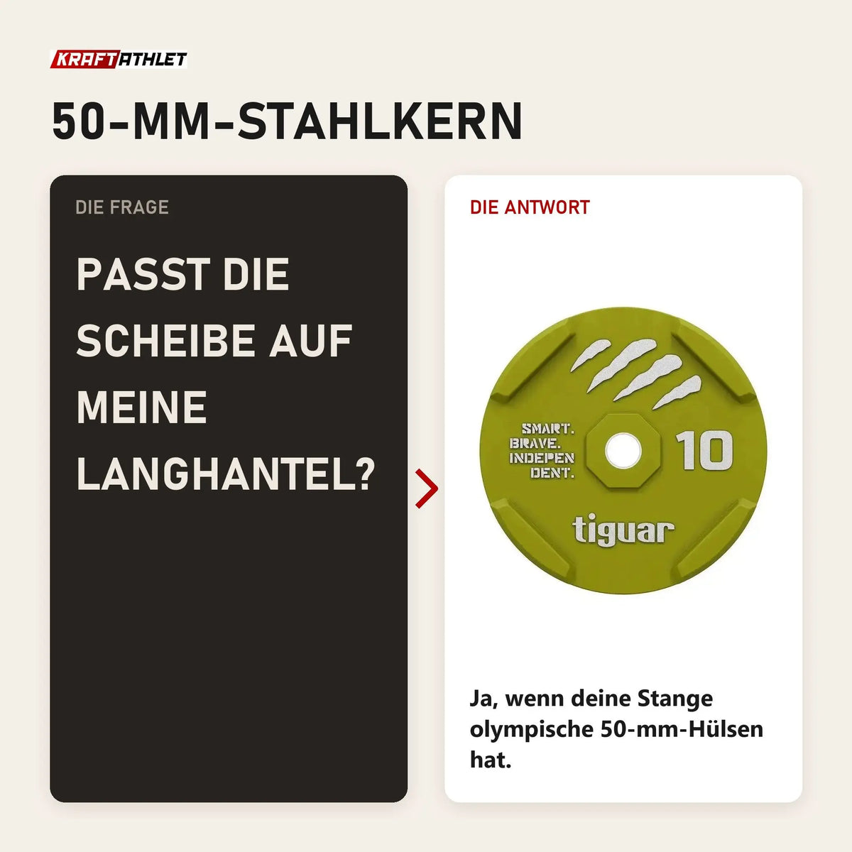 Frage und Antwort zu tiguar Rubber Bumper Plate 10 kg: Passt die Scheibe auf meine Langhantel?