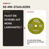 Frage und Antwort zu tiguar Rubber Bumper Plate 10 kg: Passt die Scheibe auf meine Langhantel?