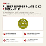 tiguar Rubber Bumper Plate 10 kg mit 4 Merkmalen: 50-mm-Stahlkern, Durchgefärbter Gummi, Interlock-Form, Leichter vom Boden aufzunehmen