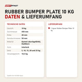 Technische Daten und Lieferumfang von tiguar Rubber Bumper Plate 10 kg als Tabelle