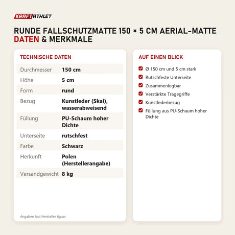 Technische Daten und Merkmale von tiguar Runde Fallschutzmatte 150 × 5 cm Aerial-Matte als Tabelle
