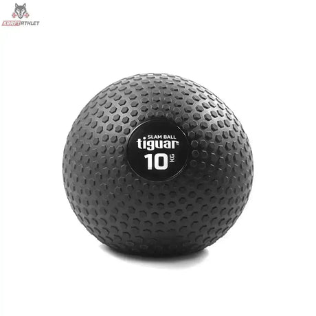 tiguar Slam Ball 15 kg für Bodenwürfe in der Variante 10 kg, schwarzer Ball mit Noppenstruktur in Frontansicht