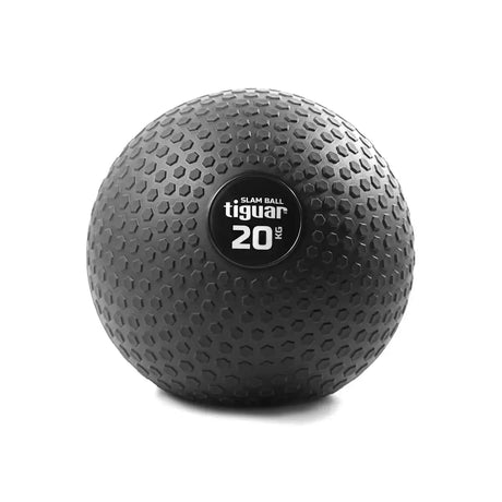 tiguar Slam Ball 15 kg für Bodenwürfe in der Variante 20 kg, schwarzer Ball mit Noppenstruktur in Frontansicht