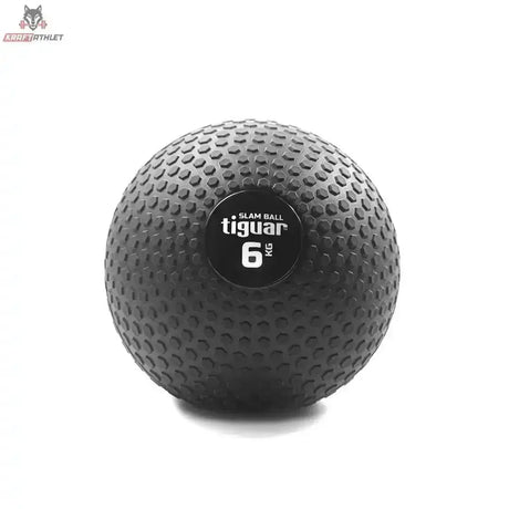 tiguar Slam Ball 15 kg für Bodenwürfe in der Variante 6 kg, schwarzer Ball mit Noppenstruktur in Frontansicht