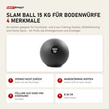 tiguar Slam Ball 15 kg für Bodenwürfe mit 4 Merkmalen: Springt nicht zurück, Wabenförmige Noppen, Füllung aus Sand und Eisensand, Ø 28 cm