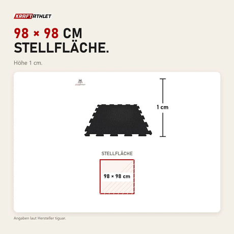 Maßbild tiguar SLICE Puzzle Bodenplatte 98 × 98 × 1 cm Gummiboden: Stellfläche 98 × 98 cm, Höhe 1 cm