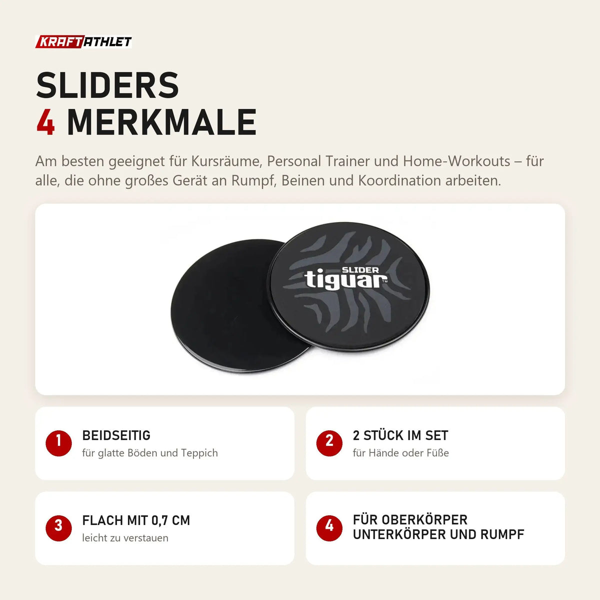 tiguar Sliders mit 4 Merkmalen: Beidseitig, 2 Stück im Set, Flach mit 0,7 cm, Für Oberkörper Unterkörper und Rumpf
