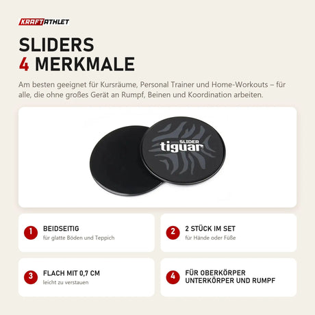 tiguar Sliders mit 4 Merkmalen: Beidseitig, 2 Stück im Set, Flach mit 0,7 cm, Für Oberkörper Unterkörper und Rumpf