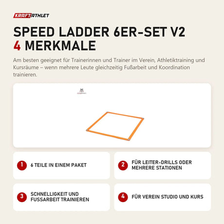 tiguar Speed Ladder 6er-Set V2 mit 4 Merkmalen: 6 Teile in einem Paket, Für Leiter-Drills oder mehrere Stationen, Schnelligkeit und Fußarbeit trainieren, Für Verein Studio und Kurs