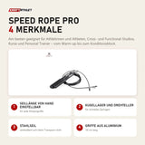 tiguar Speed Rope PRO mit 4 Merkmalen: Seillänge von Hand einstellbar, Kugellager und Drehteller, Stahlseil, Griffe aus Aluminium