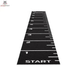 tiguar Sprint Track 10 × 1 m grün in Draufsicht, Bahn in Schwarz mit Metermarkierungen, 10 m