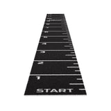 tiguar Sprint Track 10 × 1 m grün in Draufsicht, Bahn in Schwarz mit Startlinie, 12 m