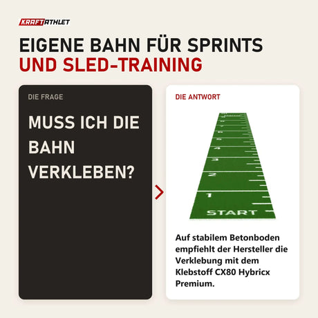 Frage und Antwort zu tiguar Sprint Track 10 × 1 m grün: Muss ich die Bahn verkleben?