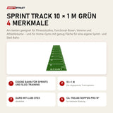 tiguar Sprint Track 10 × 1 m grün mit 4 Merkmalen: Eigene Bahn für Sprints und Sled-Training, 10 × 1 m, Garn mit 6.600 dtex, Ca. 750.600 Noppen pro m²