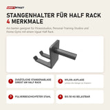 tiguar Stangenhalter für Half Rack mit 4 Merkmalen: Zusätzliche Stangenablage direkt am Half Rack, Nylon-Auflage, Pulverbeschichteter Stahl, Bis 50 kg belastbar