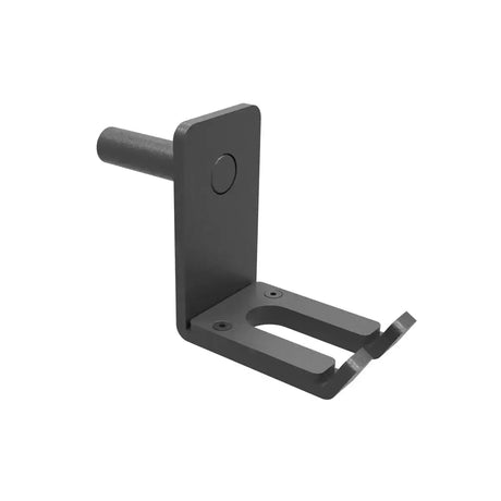 tiguar Stangenhalter für Half Rack in Schrägansicht von der Seite, zeigt Zapfenlänge und Gabelform