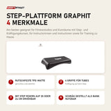 tiguar Step-Plattform Graphit mit 4 Merkmalen: Rutschfeste TPE-Matte, 6 Griffe für Tubes, Mit Step Risern auf 20 oder 24 cm erhöhbar, Schräg gestellt als Bank nutzbar