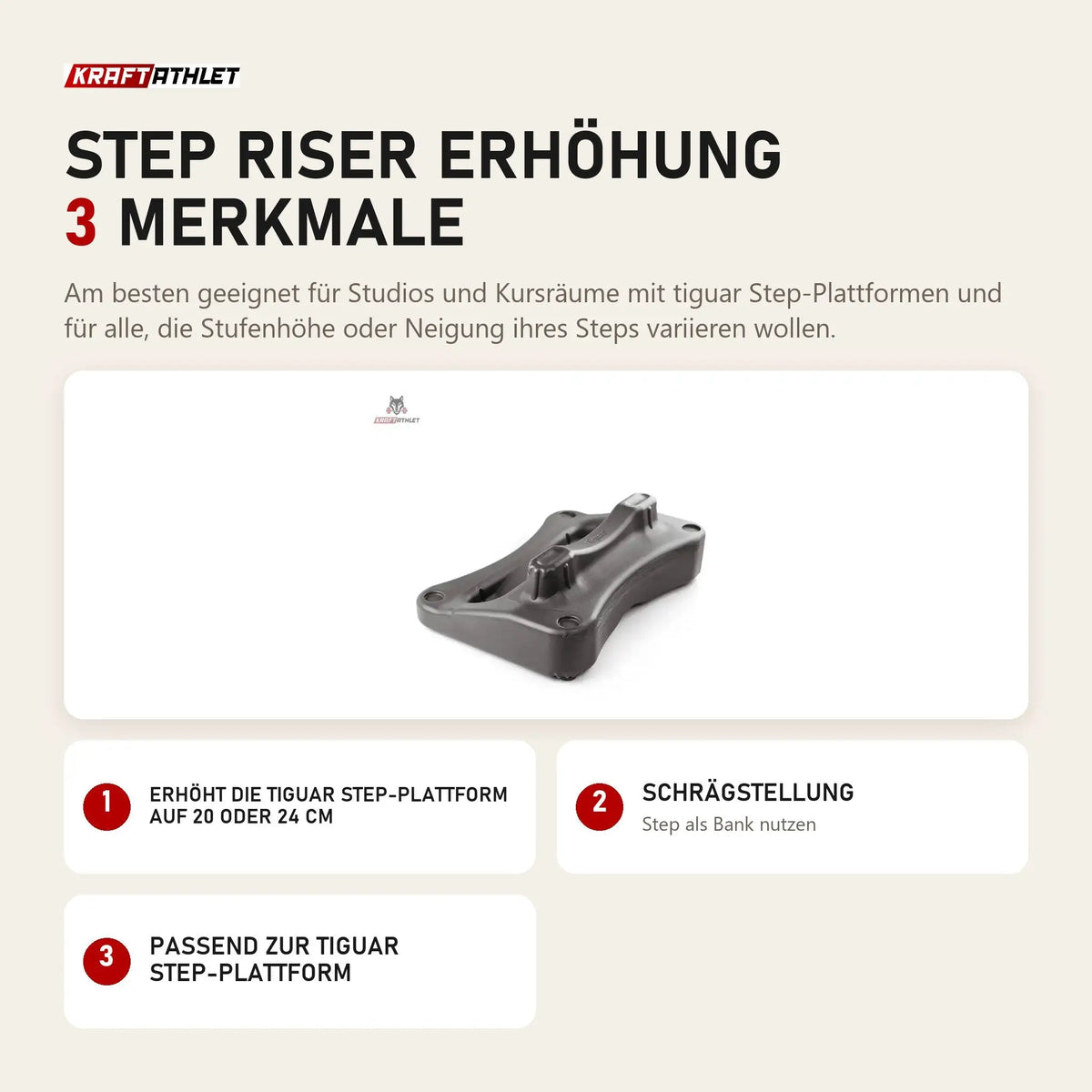 tiguar Step Riser Erhöhung mit 3 Merkmalen: Erhöht die Step-Plattform auf 20 oder 24 cm, Schrägstellung, Passend zur Step-Plattform