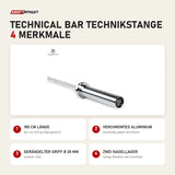 tiguar Technical Bar Technikstange mit 4 Merkmalen: 180 cm Länge, Verchromtes Aluminium, Gerändelter Griff Ø 28 mm, Zwei Nadellager