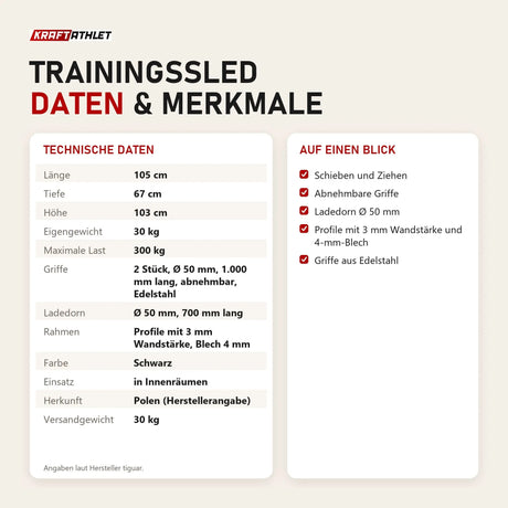 Technische Daten und Merkmale von tiguar Trainingssled als Tabelle