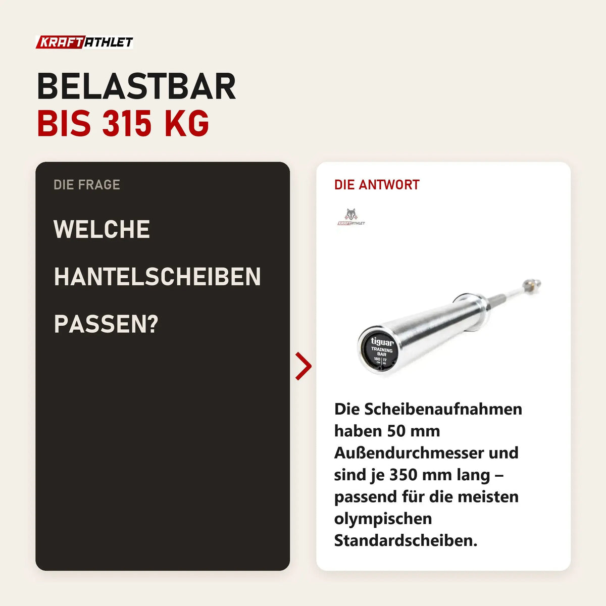 Frage und Antwort zu tiguar Trainingsstange 180 cm Langhantel: Welche Hantelscheiben passen?